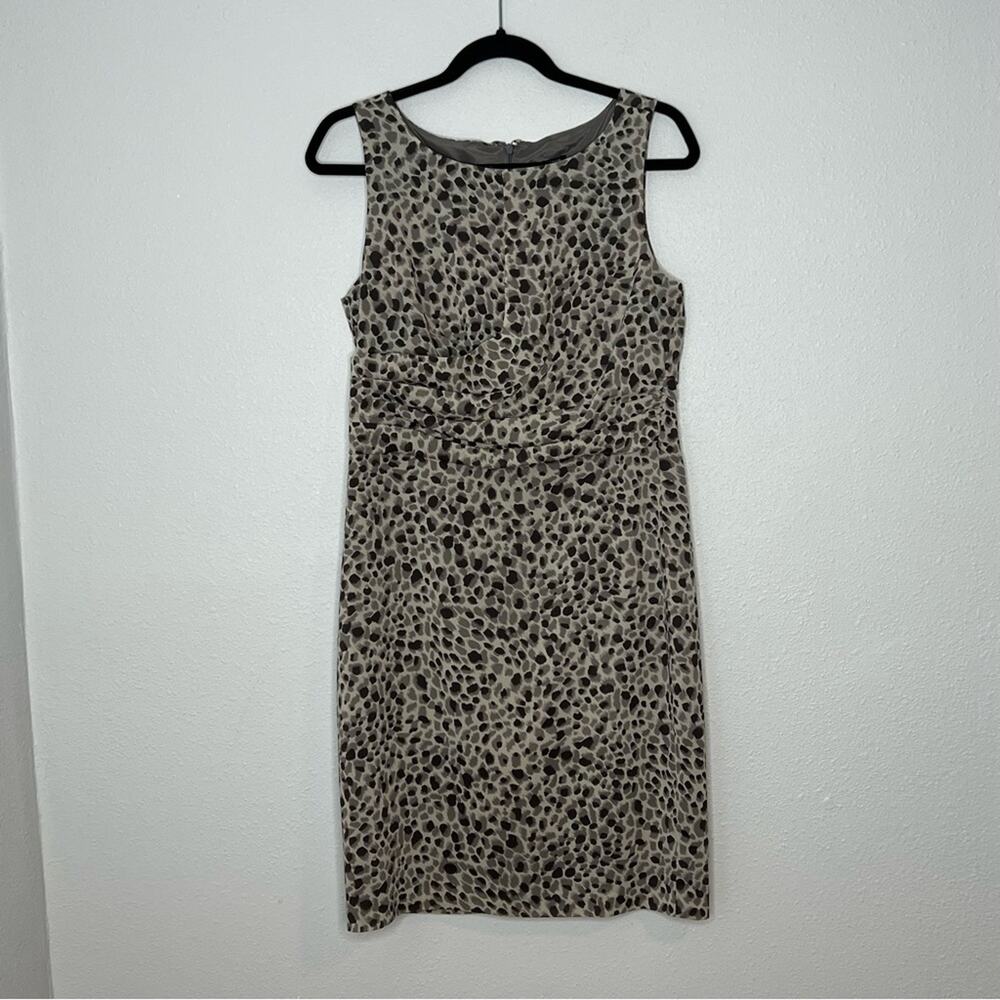 Ann Taylor Animal Print Chiffon Gray & Black Sleeveless Shift Dress Women size 6